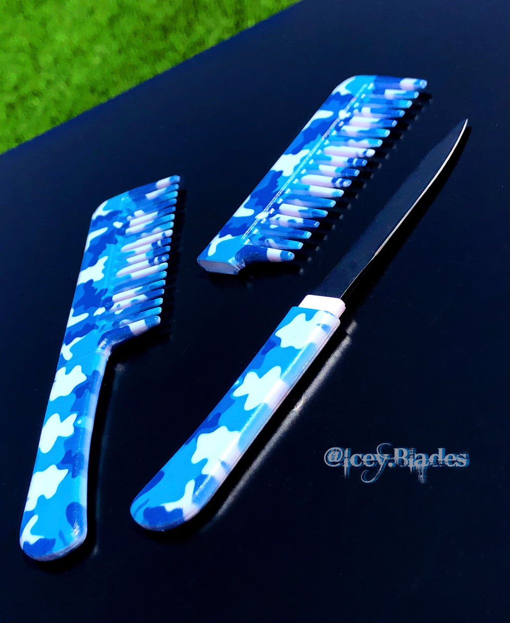 Blue Camo Defense Comb {Hidden Knife}