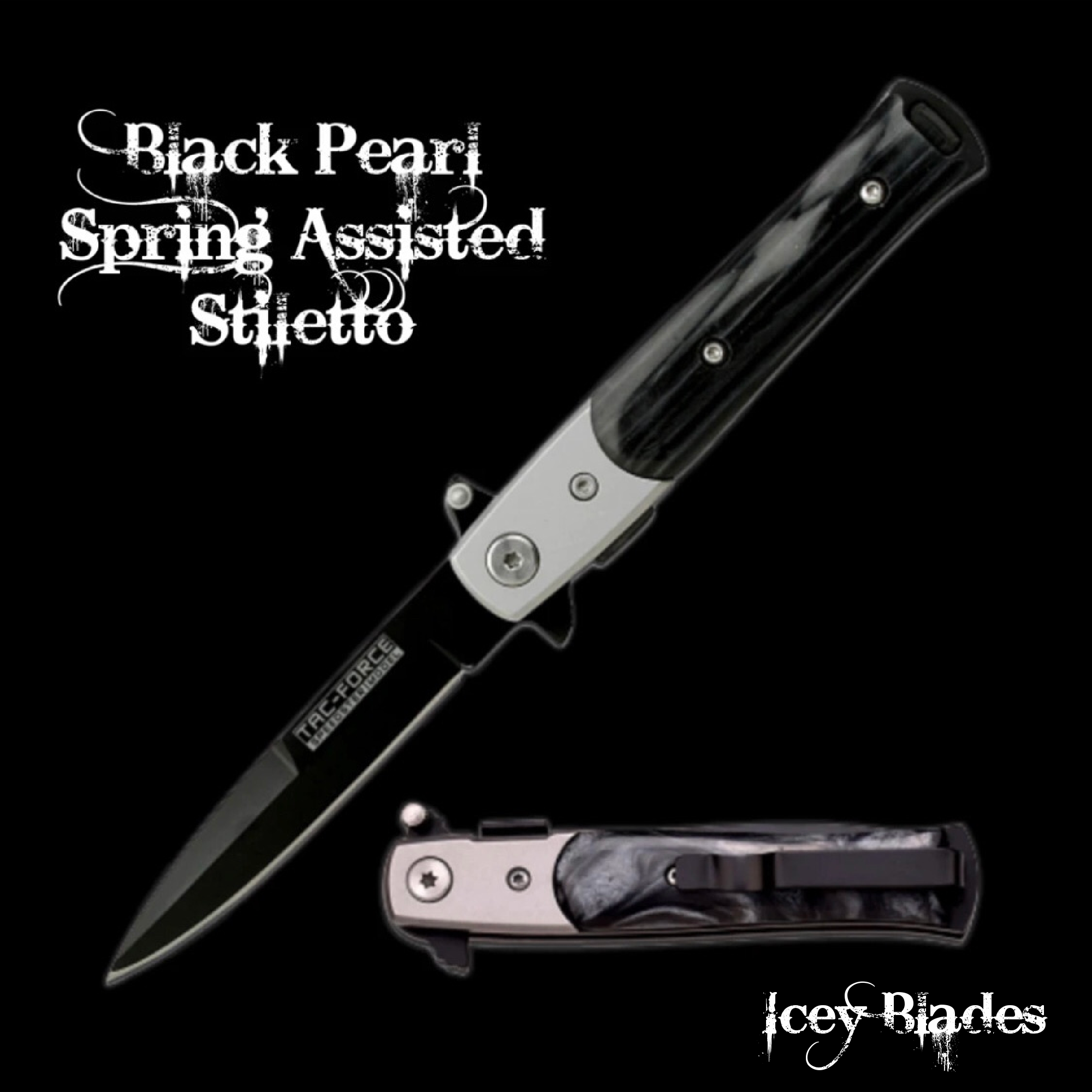 Black Pearl Stiletto Pocket Knife