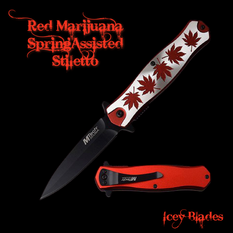 Red Marijuana Stiletto Pocket Knife