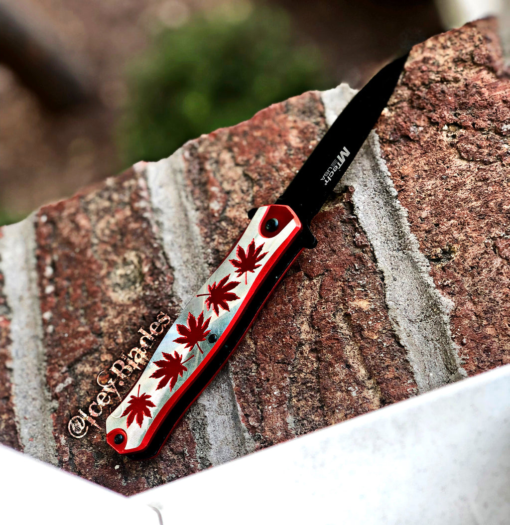 Red Marijuana Stiletto Pocket Knife